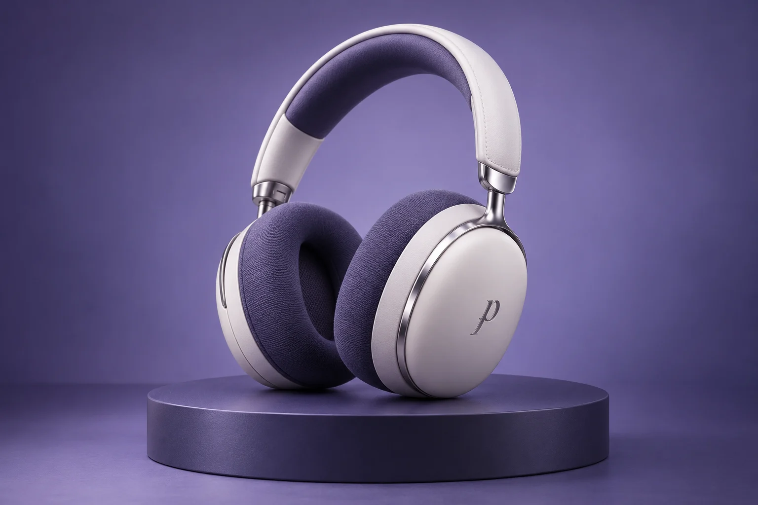 Pimolu Studio headphones with an italic p emblem